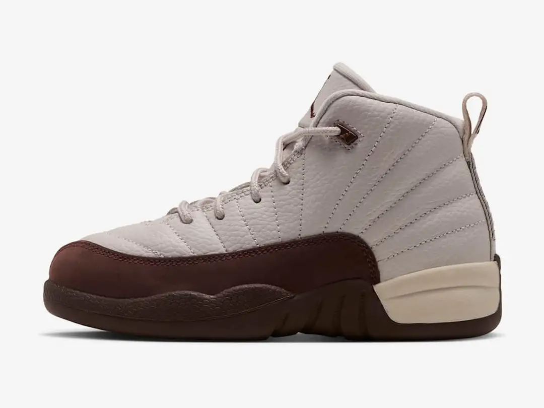 Jordan 12 Retro "Fireside" Little Kids' in light orewood brown, cacao wow, team red, cacao wow, side view