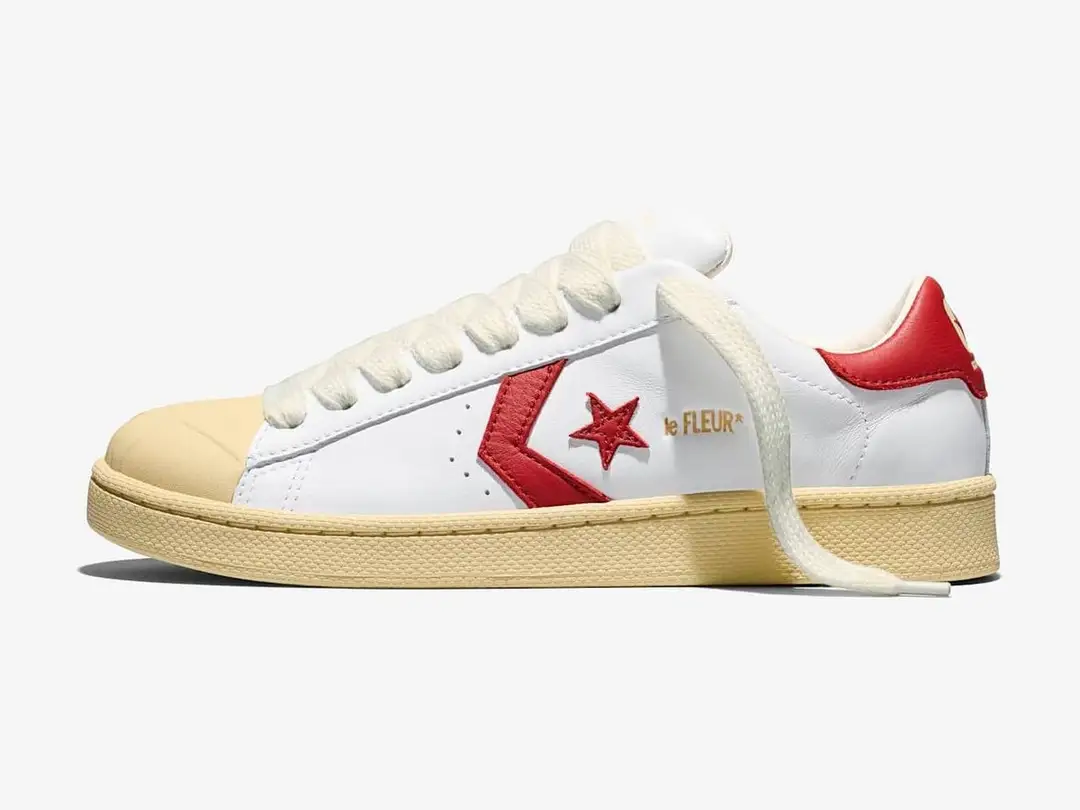 Converse x GOLF le FLEUR* Pro Leather in white, lava glow, banana, side view
