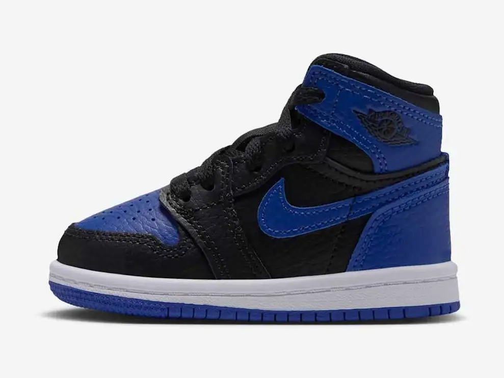 Jordan 1 Retro High OG "Royal" Baby/Toddler in black, white, multi-color, side view