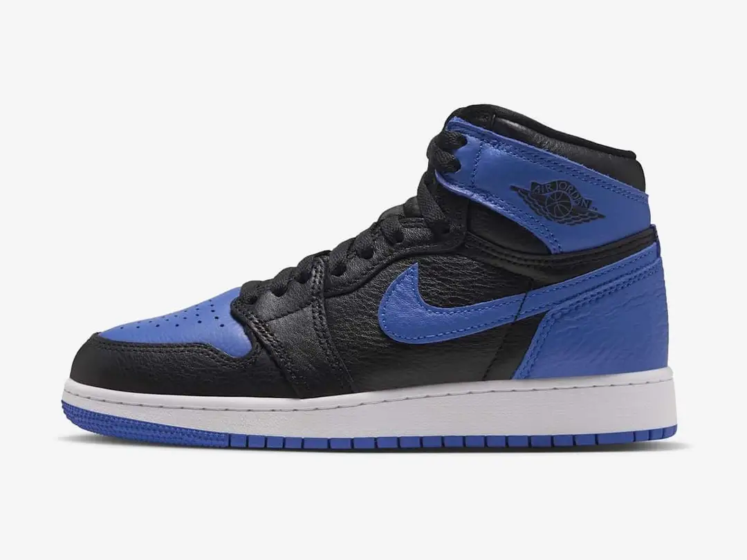 Air Jordan 1 High OG "Royal" Big Kids' in black, white, multi-color, side view