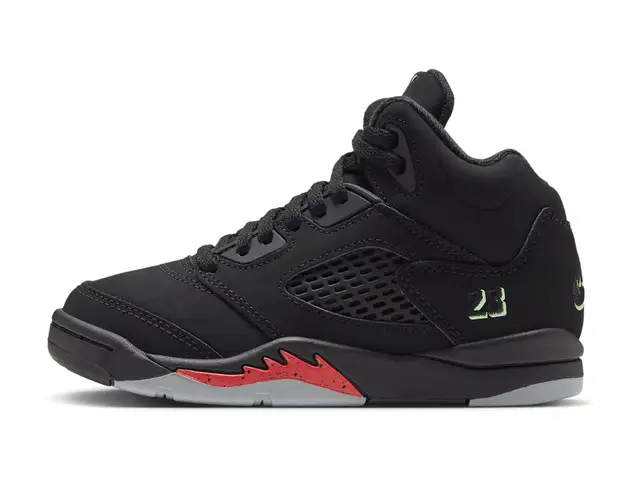 Jordan 5 Retro "Halloween" Little Kids' in black, picante red, glow in the dark, multi-color, side view