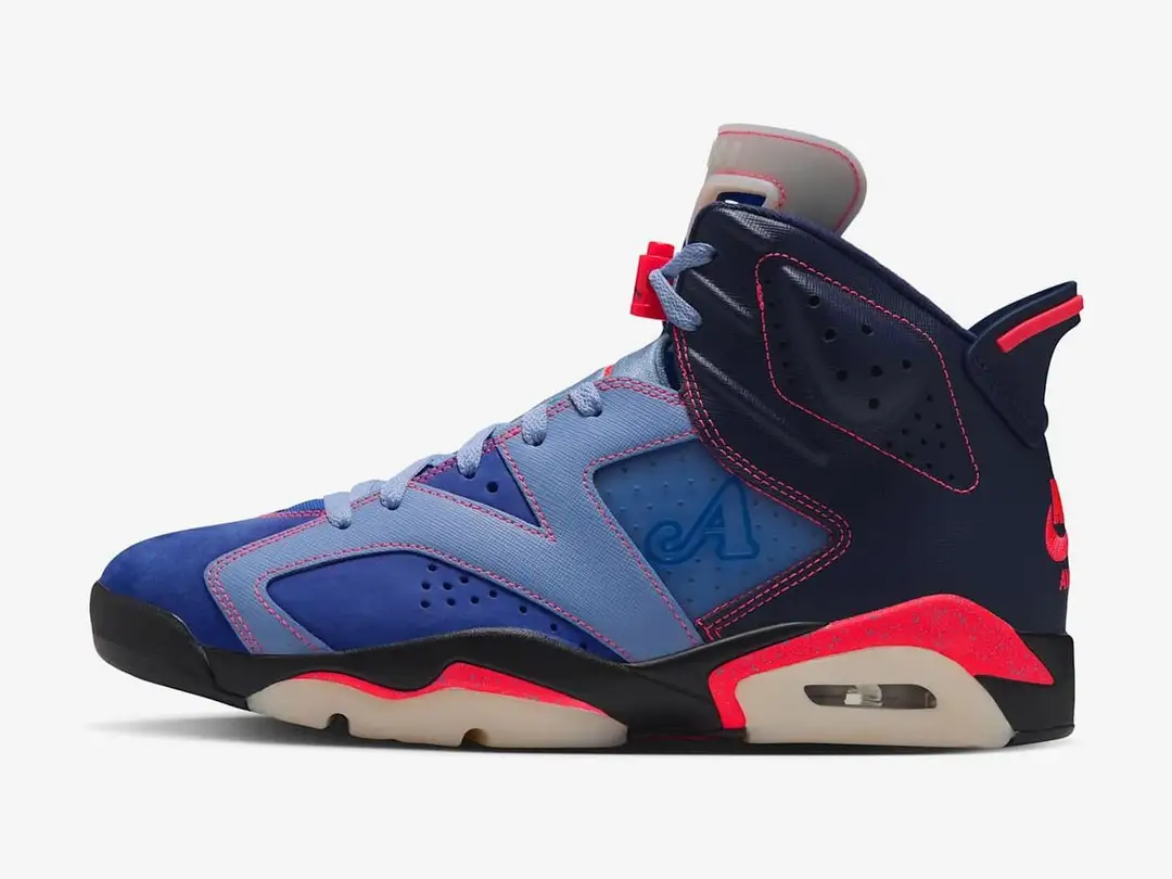 Air Jordan 6 Retro SP in midnight navy, game royal, light blue, infrared 23, side view