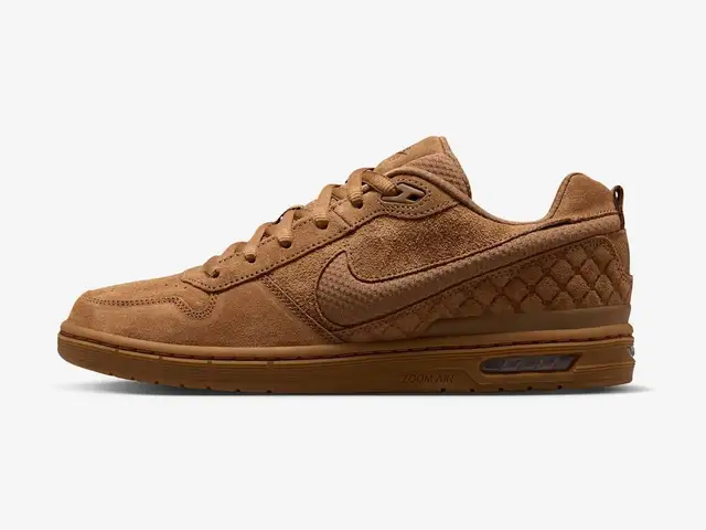 Nike SB Zoom Air Paul Rodriguez Low in light british tan, university red, black, light british tan, side view