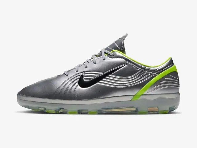 Nike Cryoshot Mercurial Vapor 1 OG in chrome, hot lime, black, side view