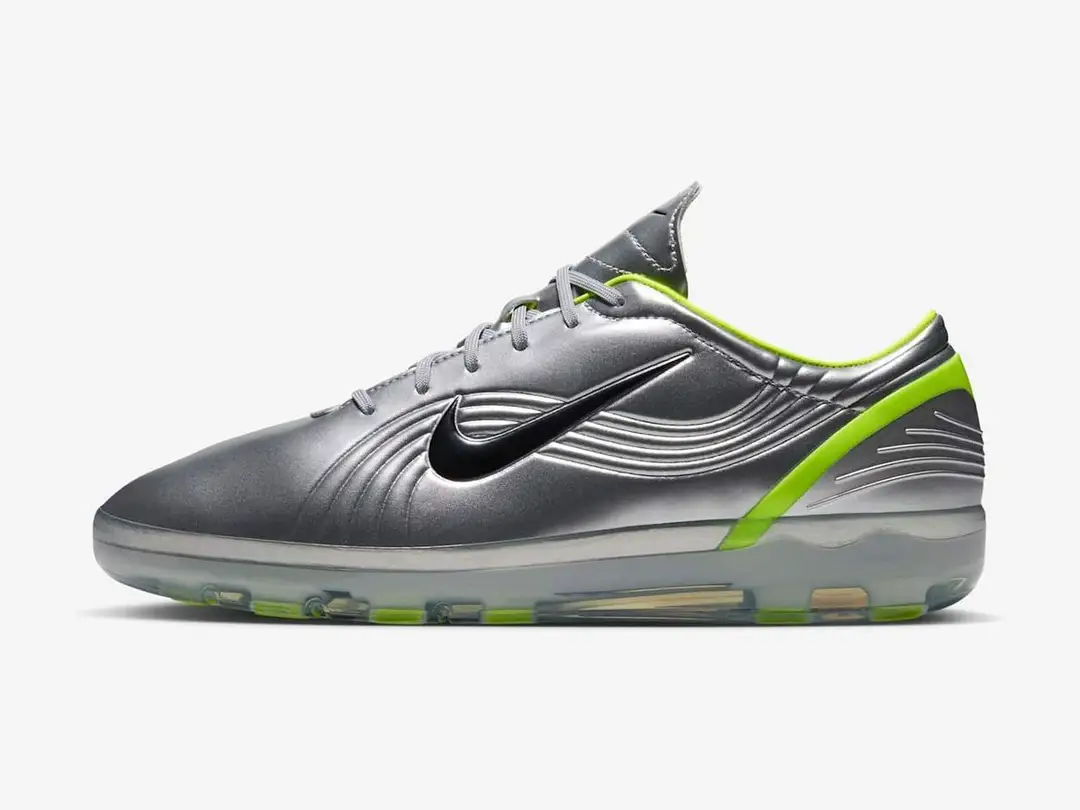 Nike Cryoshot Mercurial Vapor 1 OG in chrome, hot lime, black, side view