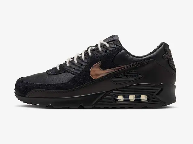 Nike Air Max 90 in black, anthracite and sail, side view