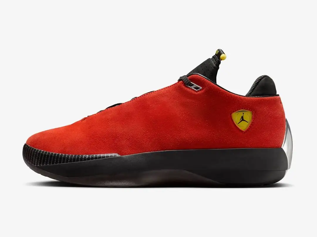 Air Jordan 40 "14" in challenge red, vibrant yellow, black, side view