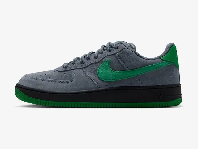 Nike SB Air Force 1 SE in cool grey, black, court green, court green, side view
