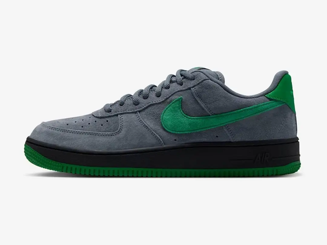 Nike SB Air Force 1 SE in cool grey, black, court green, court green, side view