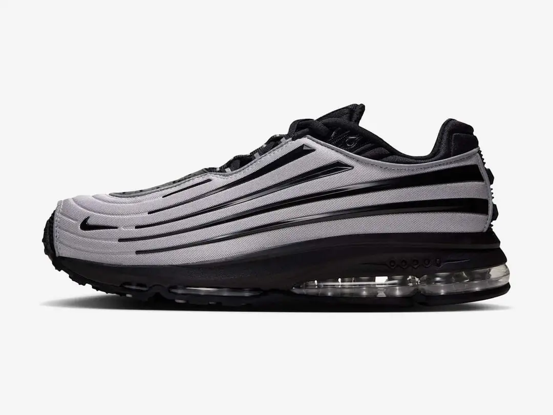 Nike Air Max Ecstasy Plus in metallic silver, white, black, side view