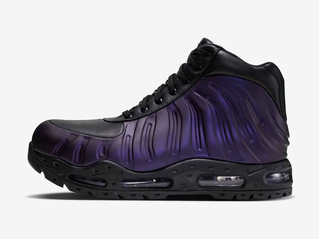 Nike Air Max Foamdome in electro purple, black, side view