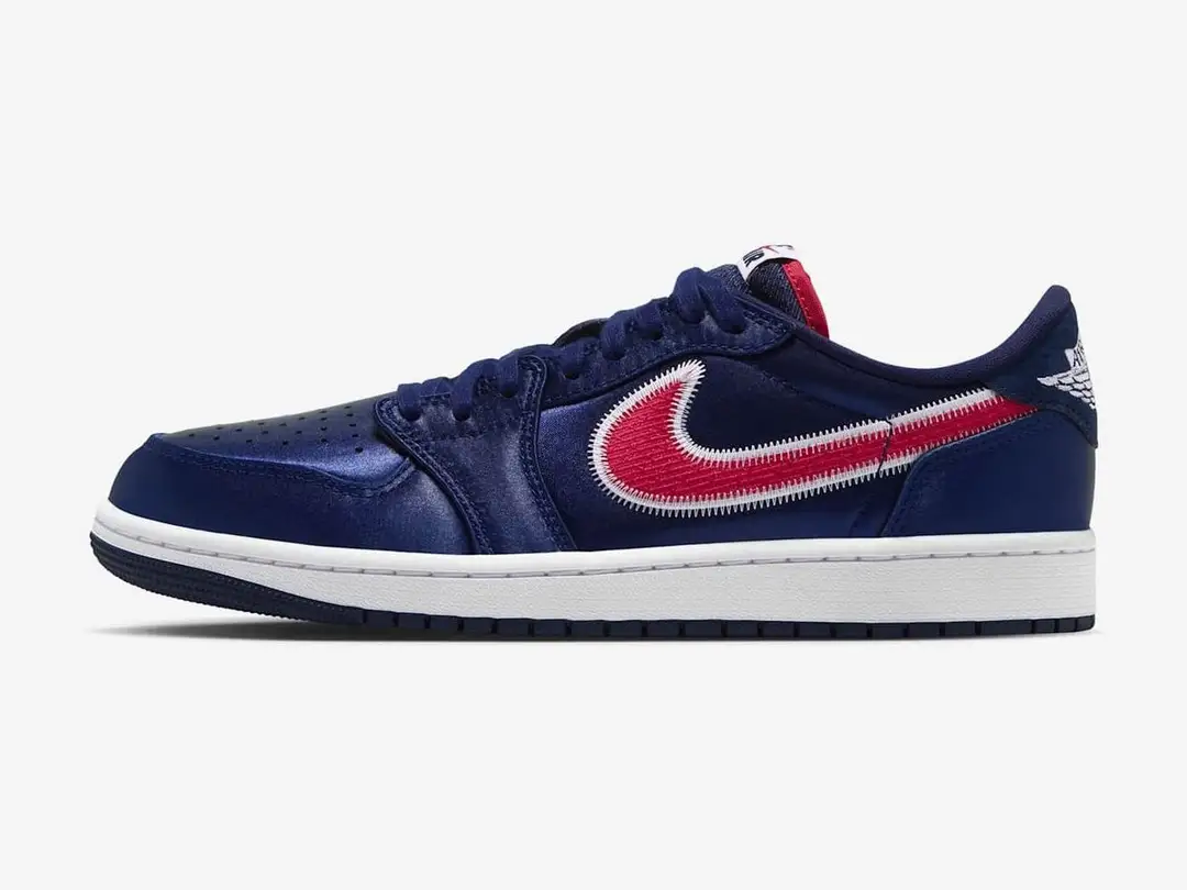 Air Jordan 1 Retro Low OG "Howard" in college navy, white, university red, side view
